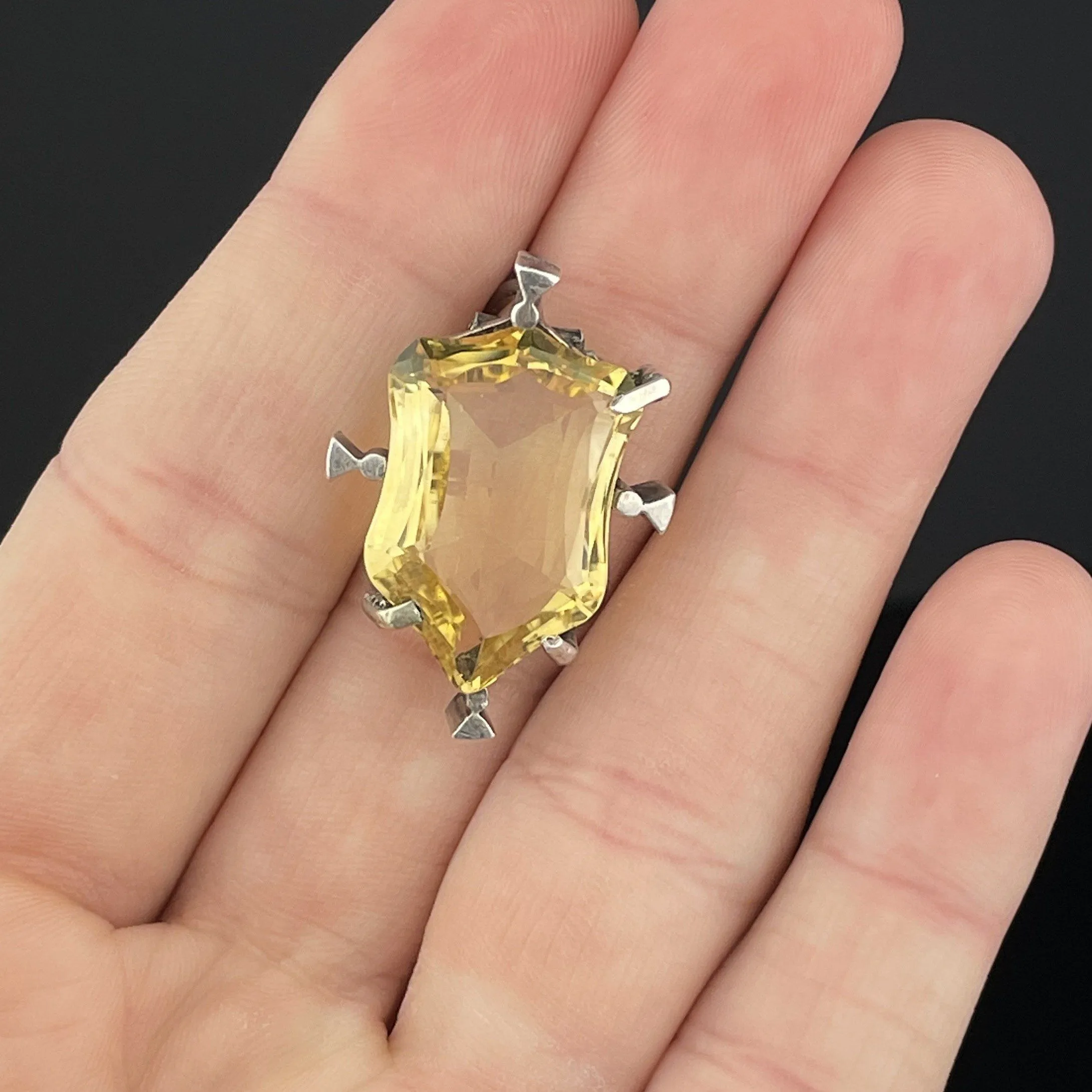 Antique Victorian Silver Large Citrine Badge Shaped Brooch