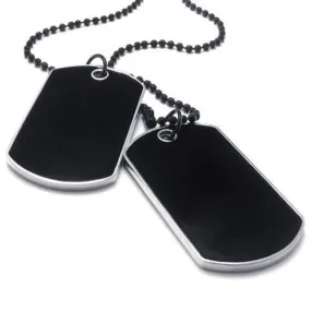 Army Style 2pcs Name Dog Tag Pendant Men Necklace, Black Silver, 27 inch Black Chain