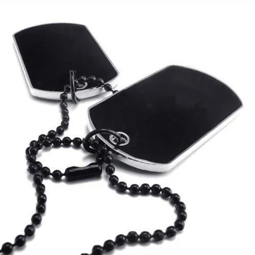 Army Style 2pcs Name Dog Tag Pendant Men Necklace, Black Silver, 27 inch Black Chain