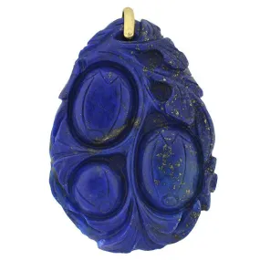 Art Deco Large Chinese Hand Carved Lapis Pendant