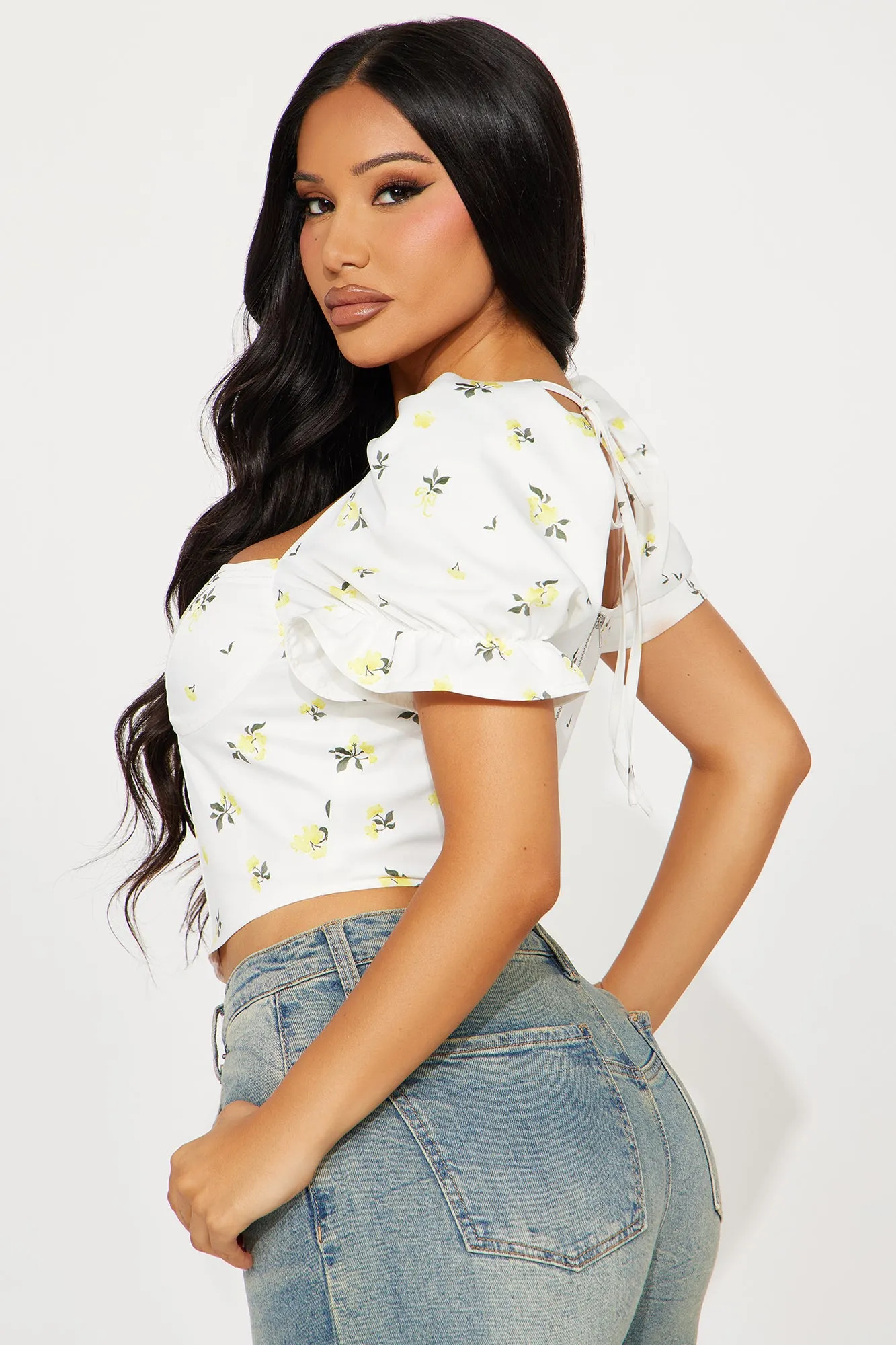 Athena Floral Corset Top - Ivory/combo