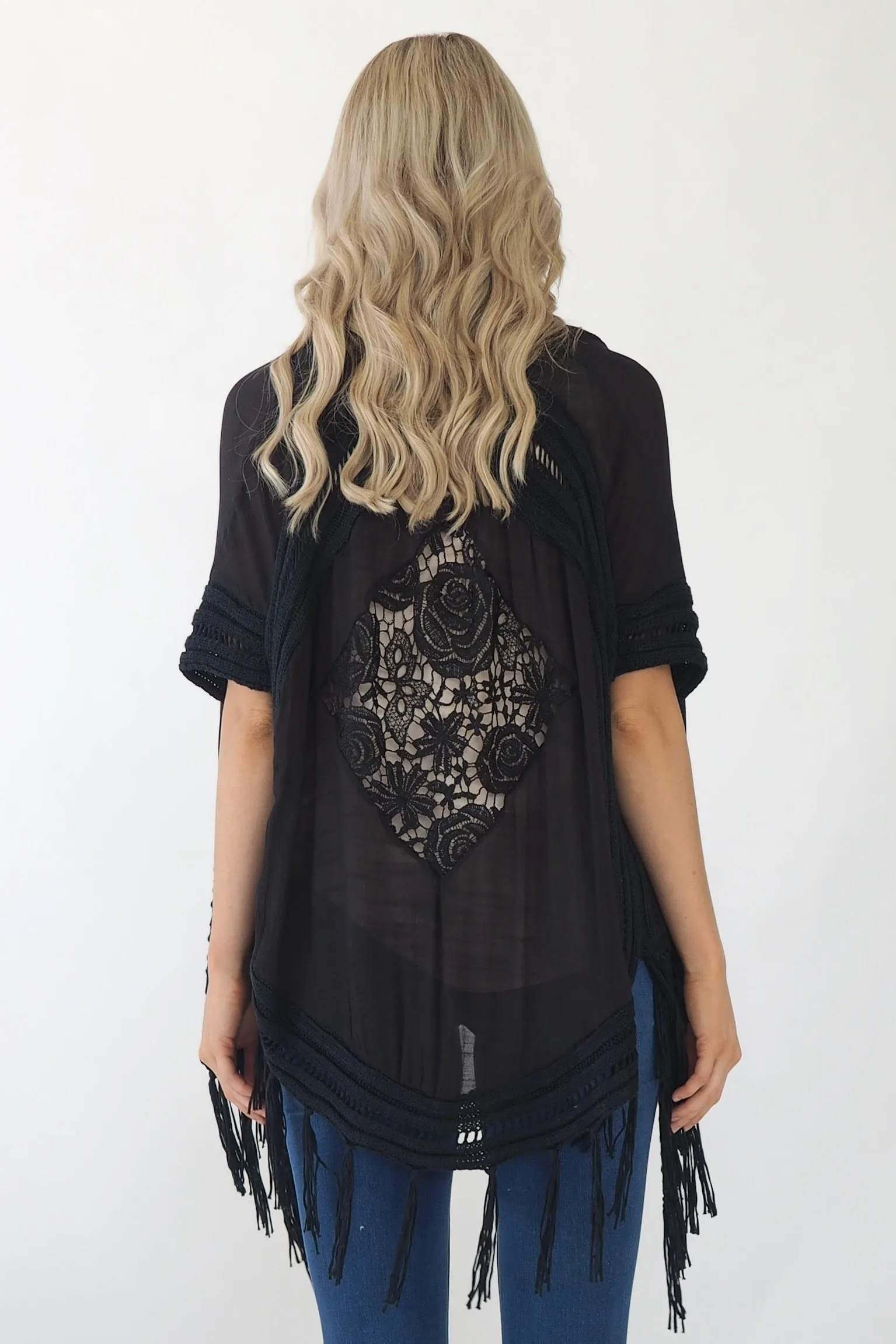 Avalon Lace Kimono/Cape- Black