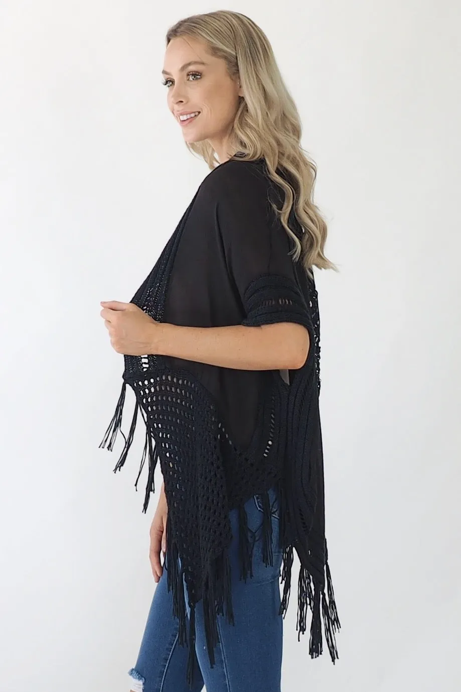 Avalon Lace Kimono/Cape- Black