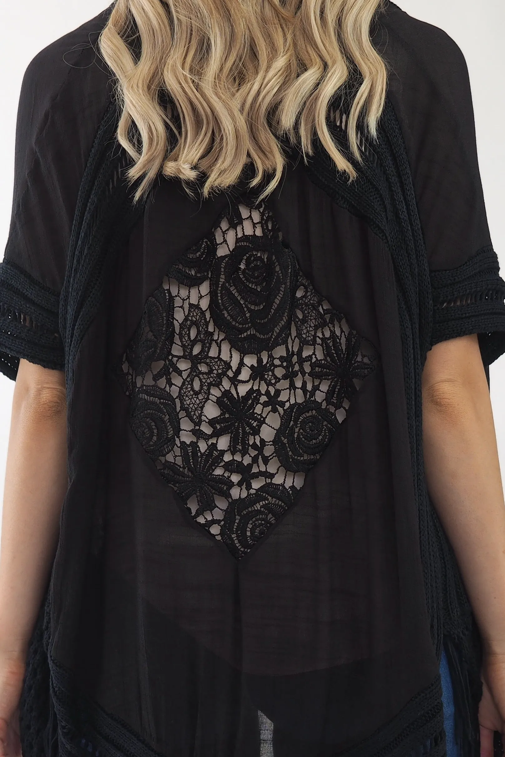 Avalon Lace Kimono/Cape- Black