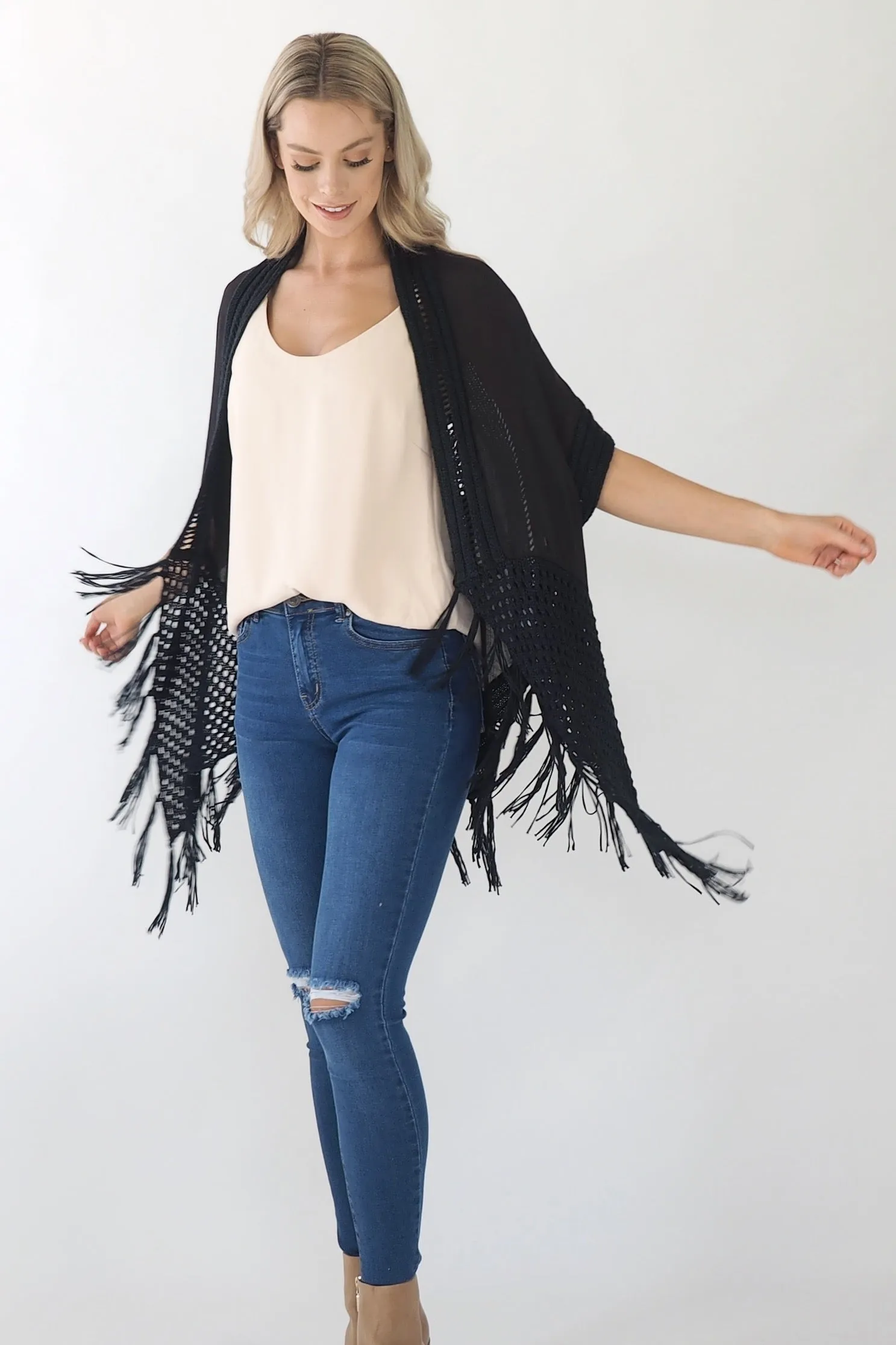 Avalon Lace Kimono/Cape- Black