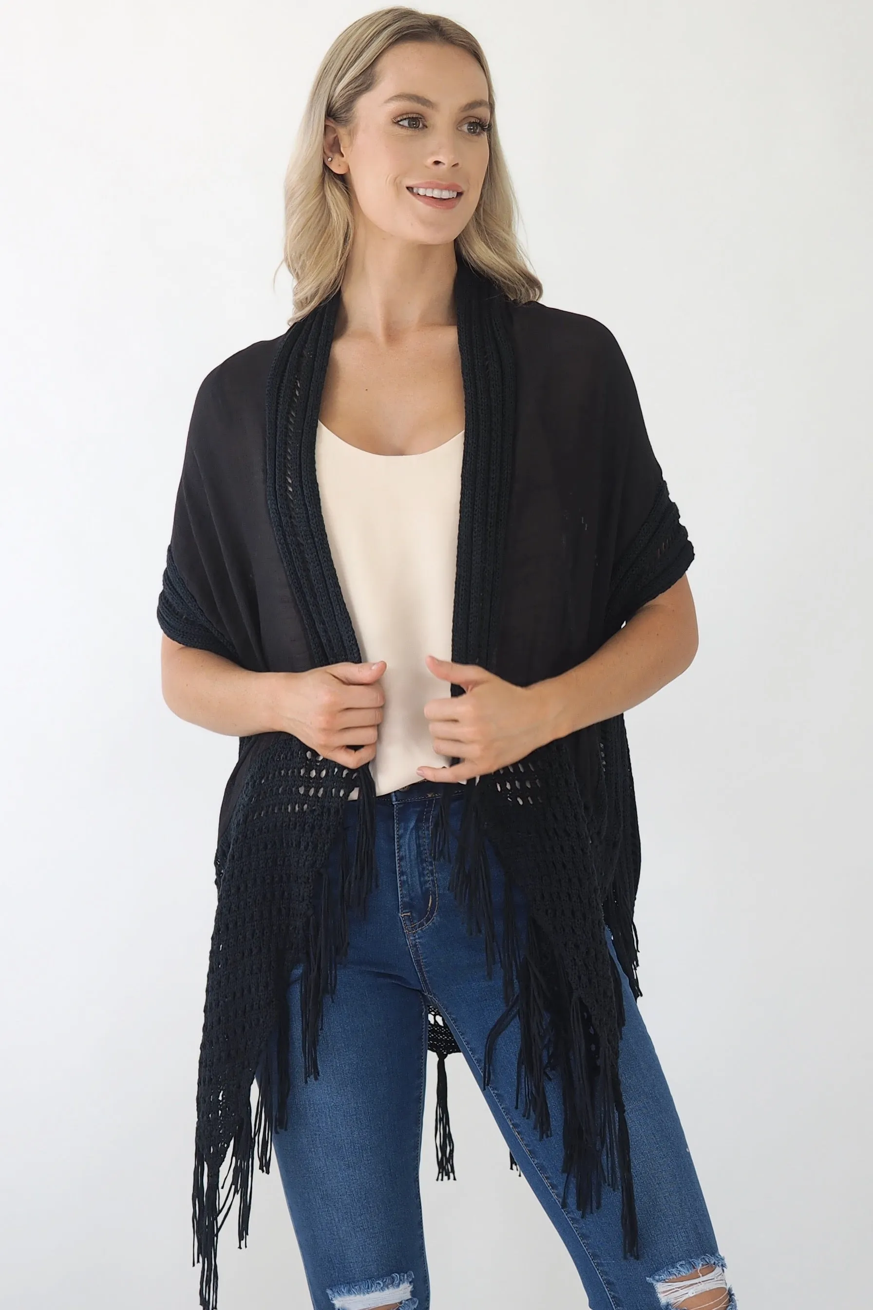 Avalon Lace Kimono/Cape- Black