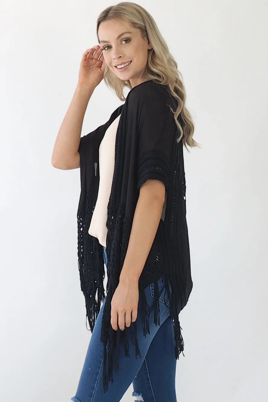 Avalon Lace Kimono/Cape- Black