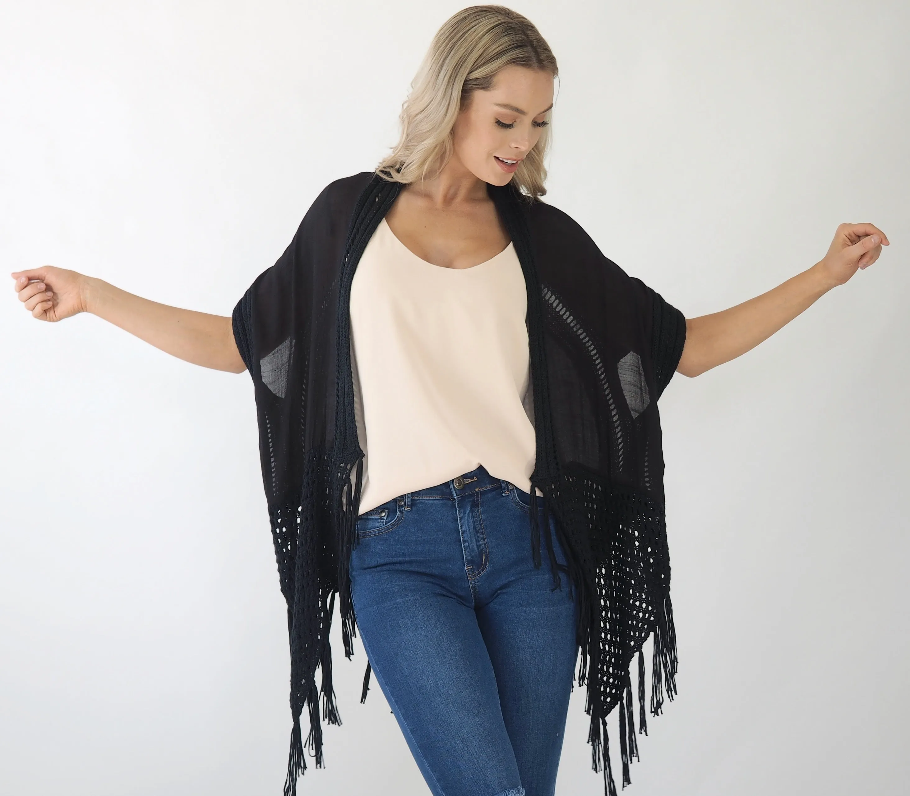 Avalon Lace Kimono/Cape- Black