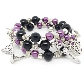 AVBeads Beaded Memory Wire Bracelet Wrap 3Layer Charm Bracelet Pagan Wiccan Witch Charms Handmade