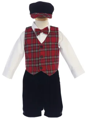 Baby Boys Red Black Plaid Pattern Vest Velvet Knicker Set Outfit 3-24M