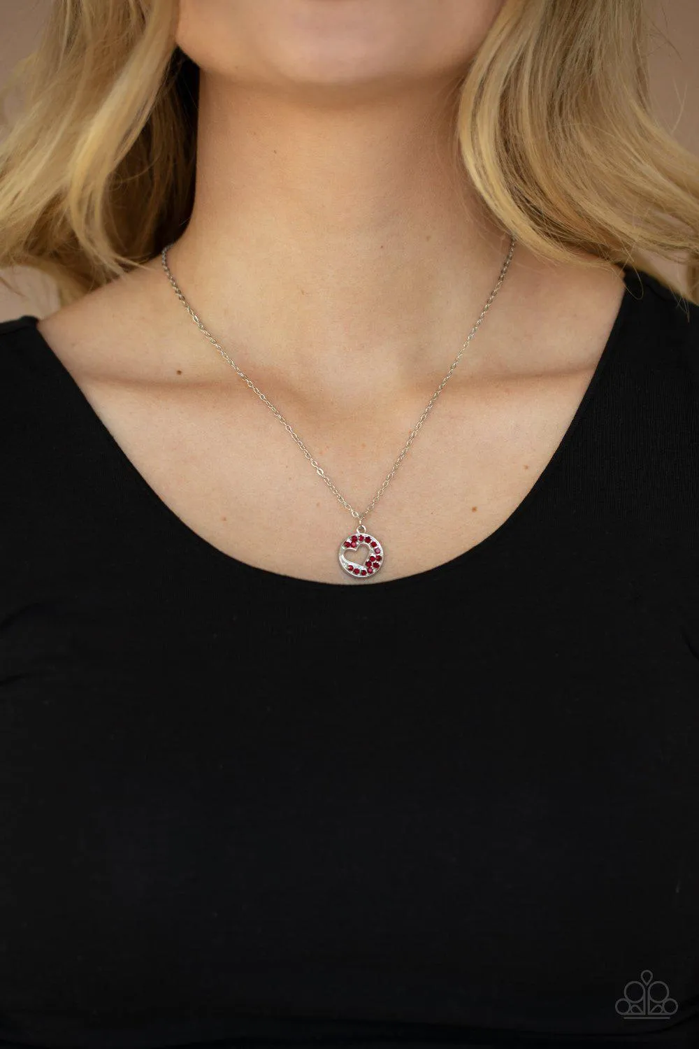 Bare Your Heart Red Rhinestone Heart Necklace - Paparazzi Accessories