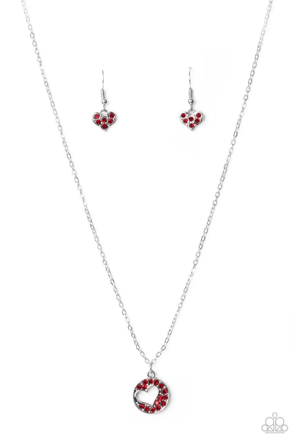 Bare Your Heart Red Rhinestone Heart Necklace - Paparazzi Accessories