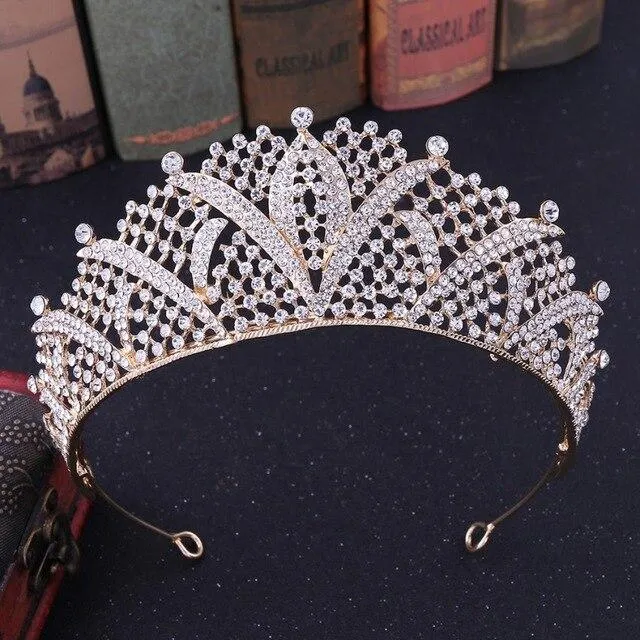 Baroque Crowns & Tiaras for Queen and King with Rhinestones