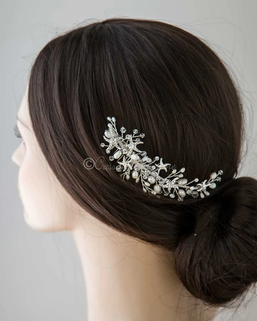 Beach Wedding Hair Comb with Starfish and Pearls