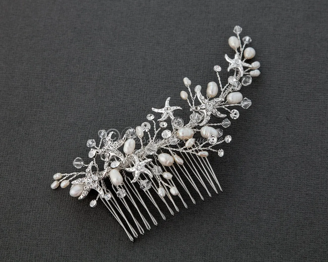 Beach Wedding Hair Comb with Starfish and Pearls