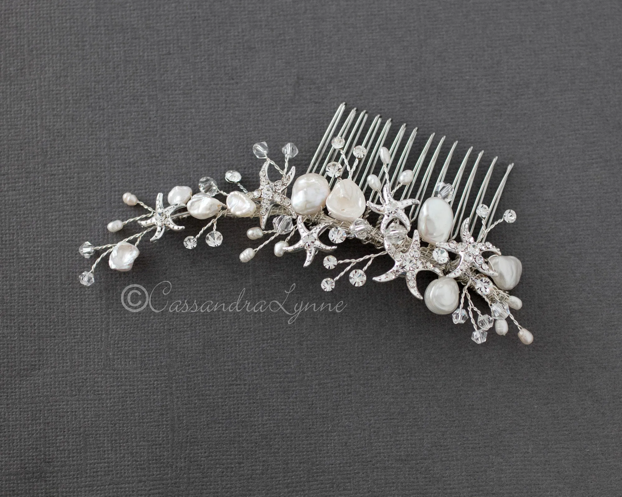 Beach Wedding Hair Comb with Starfish and Pearls