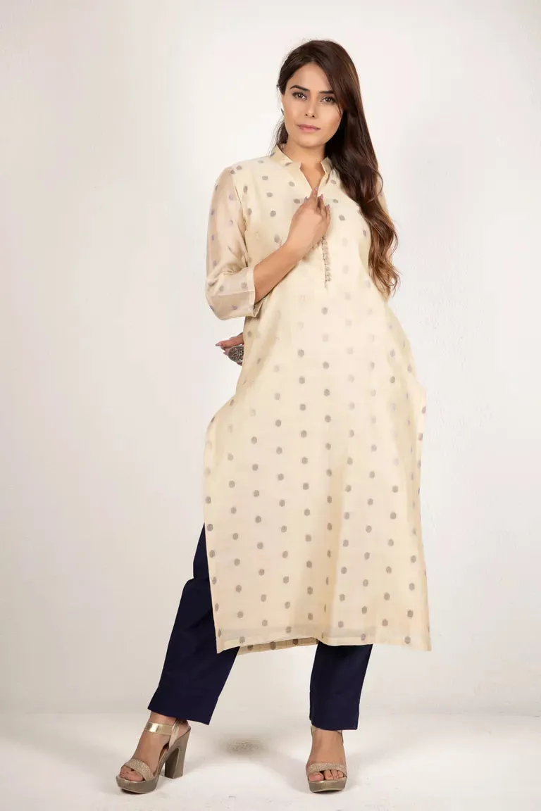 Beige & Purple Chanderi Kurta