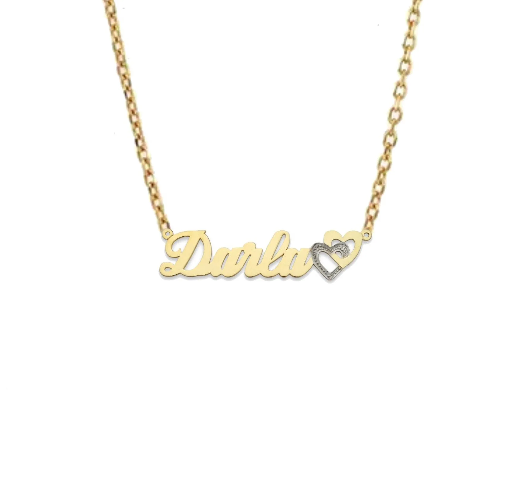 Better Jewelry Script with Two Hearts 14K Gold Nameplate Necklace