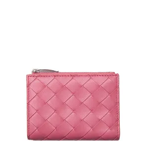 Bi-Fold Zip Wallet Intrecciato, Pink