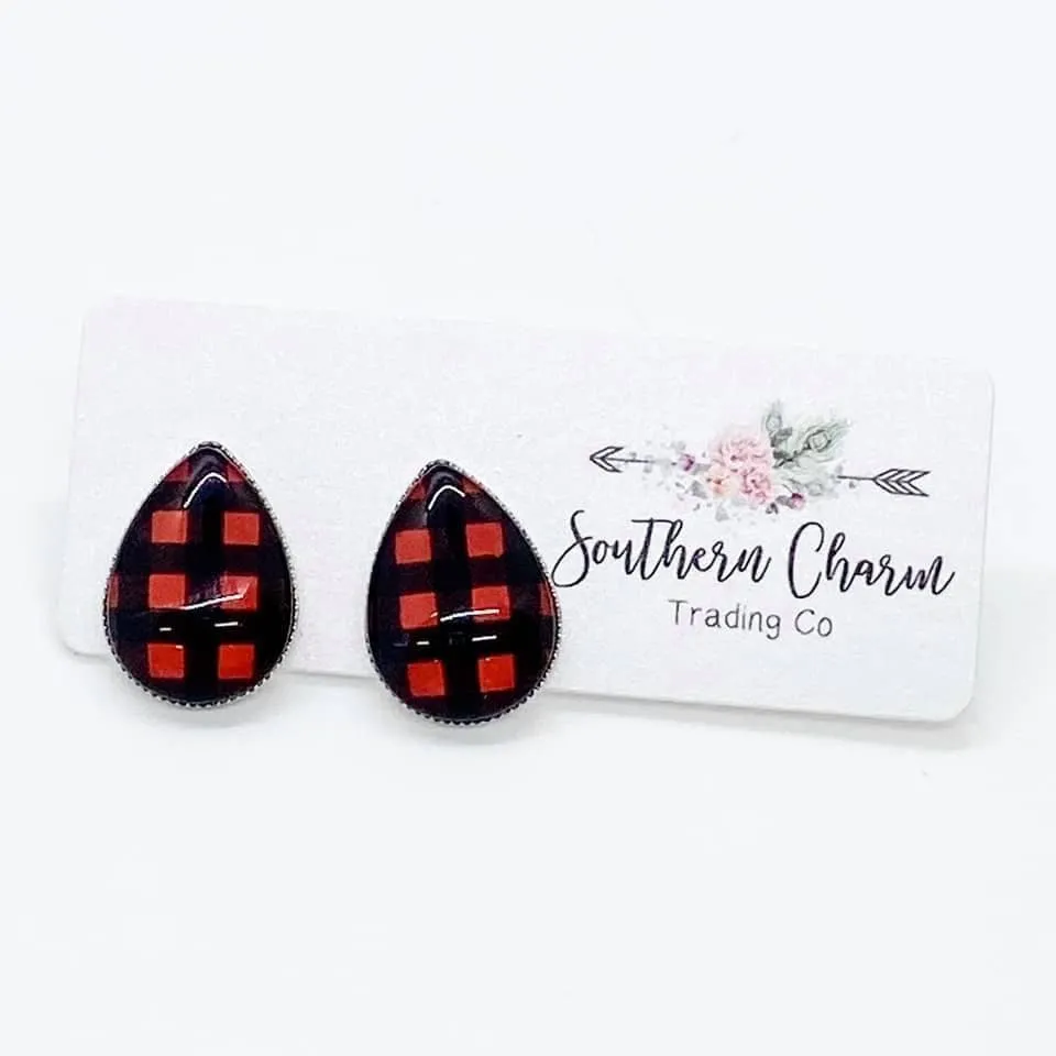 Big as Texas Small Christmas Red Buffalo Plaid Teardrops