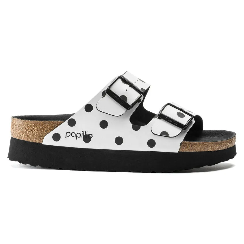 Birkenstock Women's Arizona Platform Birko-Flor (White Black Dots)