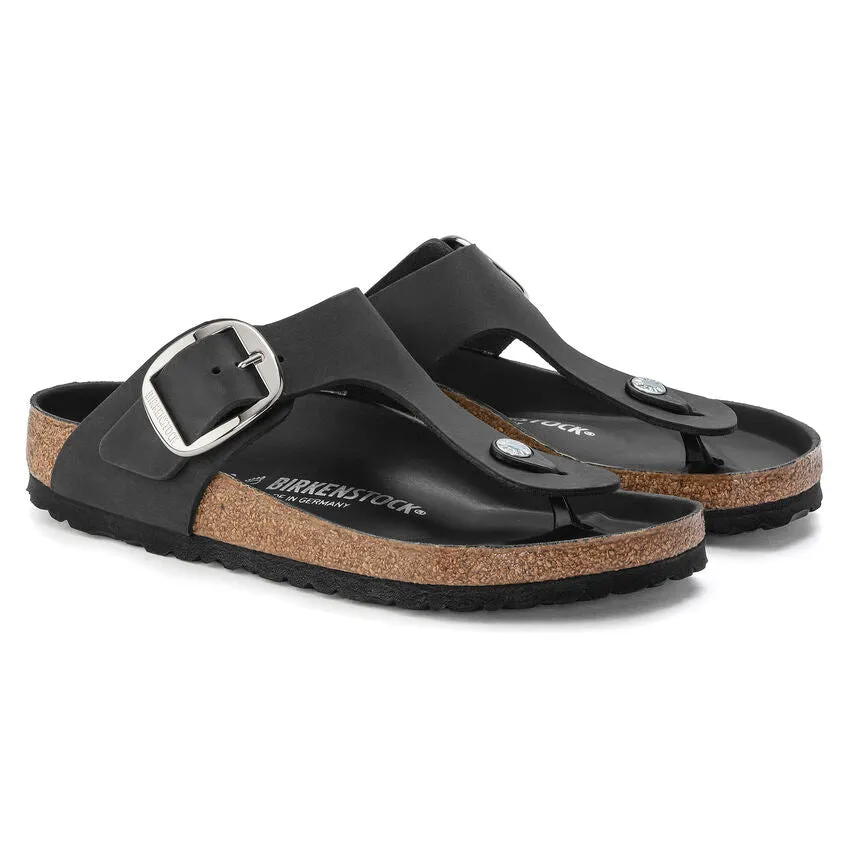 Birkenstock Women's Gizeh Big Buckle Oiled Leather (Black - Wide Feet)