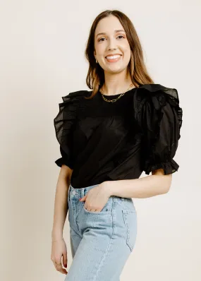 Black Ruffle Puff Sleeve Top