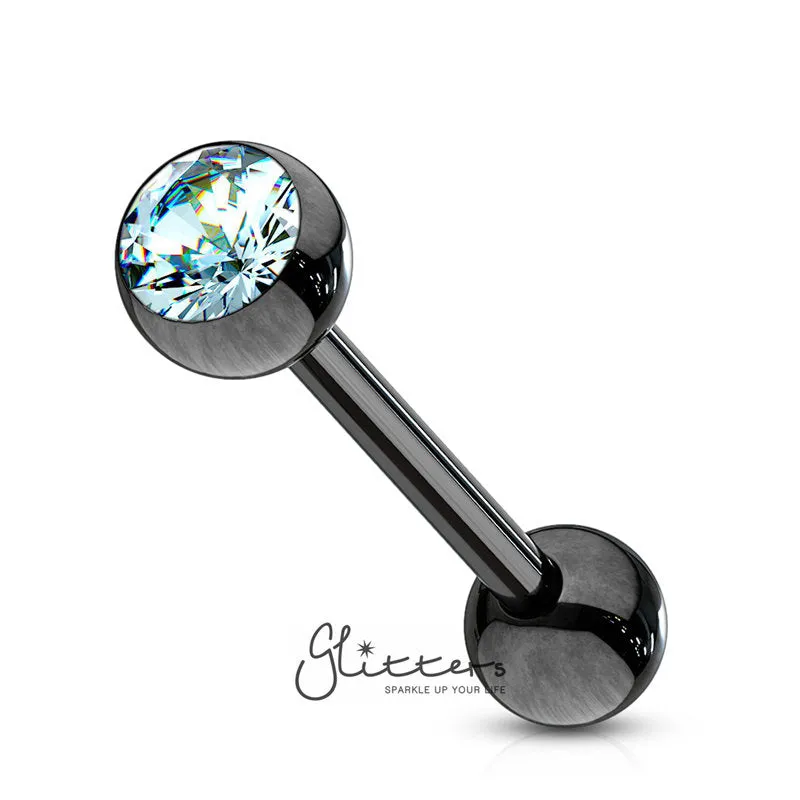 Black Titanium I.P Surgical Steel Tongue Barbells with Press Fit Gem Top Ball-Aqua