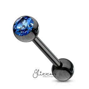 Black Titanium I.P Surgical Steel Tongue Barbells with Press Fit Gem Top Ball-Blue