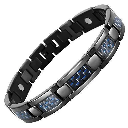 Blue Carbon Fiber Titanium Magnetic Bracelet Adjustable