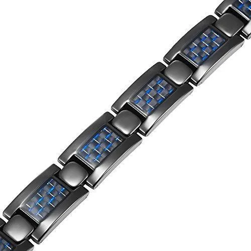 Blue Carbon Fiber Titanium Magnetic Bracelet Adjustable