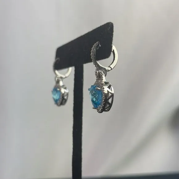 Blue CrystalDiamond Heart Earrings