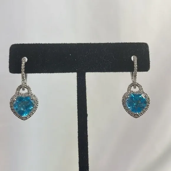 Blue CrystalDiamond Heart Earrings