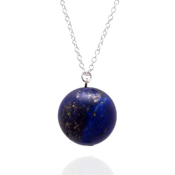 Blue Marble Ocean Blue Lapis Lazuli Earth Symbol Necklace and Earrings Set - Silver