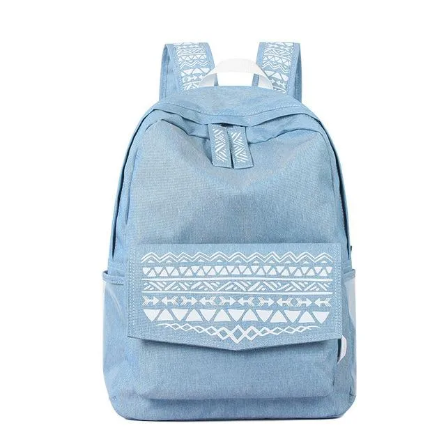 Blue Nylon Denim School Backpack for Teenage Girls