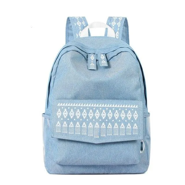 Blue Nylon Denim School Backpack for Teenage Girls