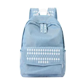 Blue Nylon Denim School Backpack for Teenage Girls