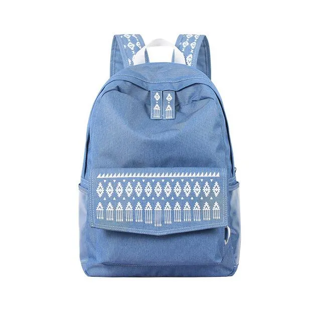 Blue Nylon Denim School Backpack for Teenage Girls