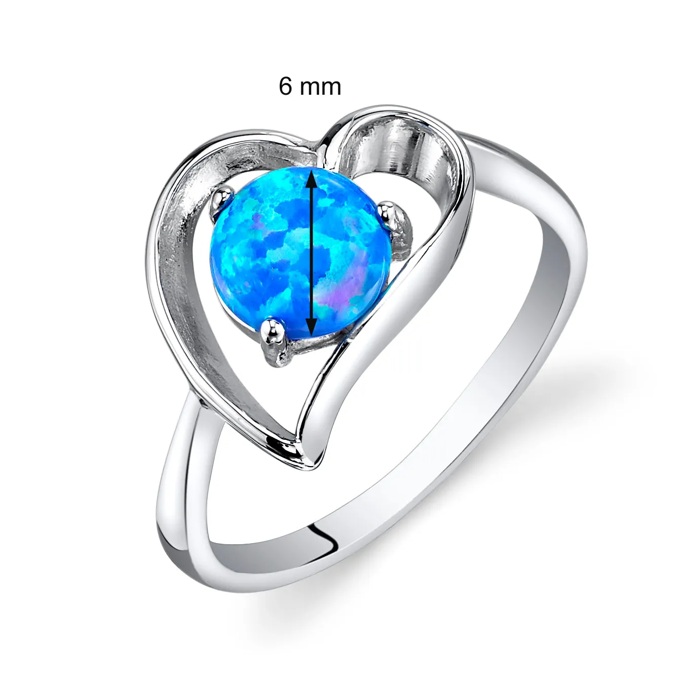 Blue Opal Solitaire Heart Ring Sterling Silver Size 9