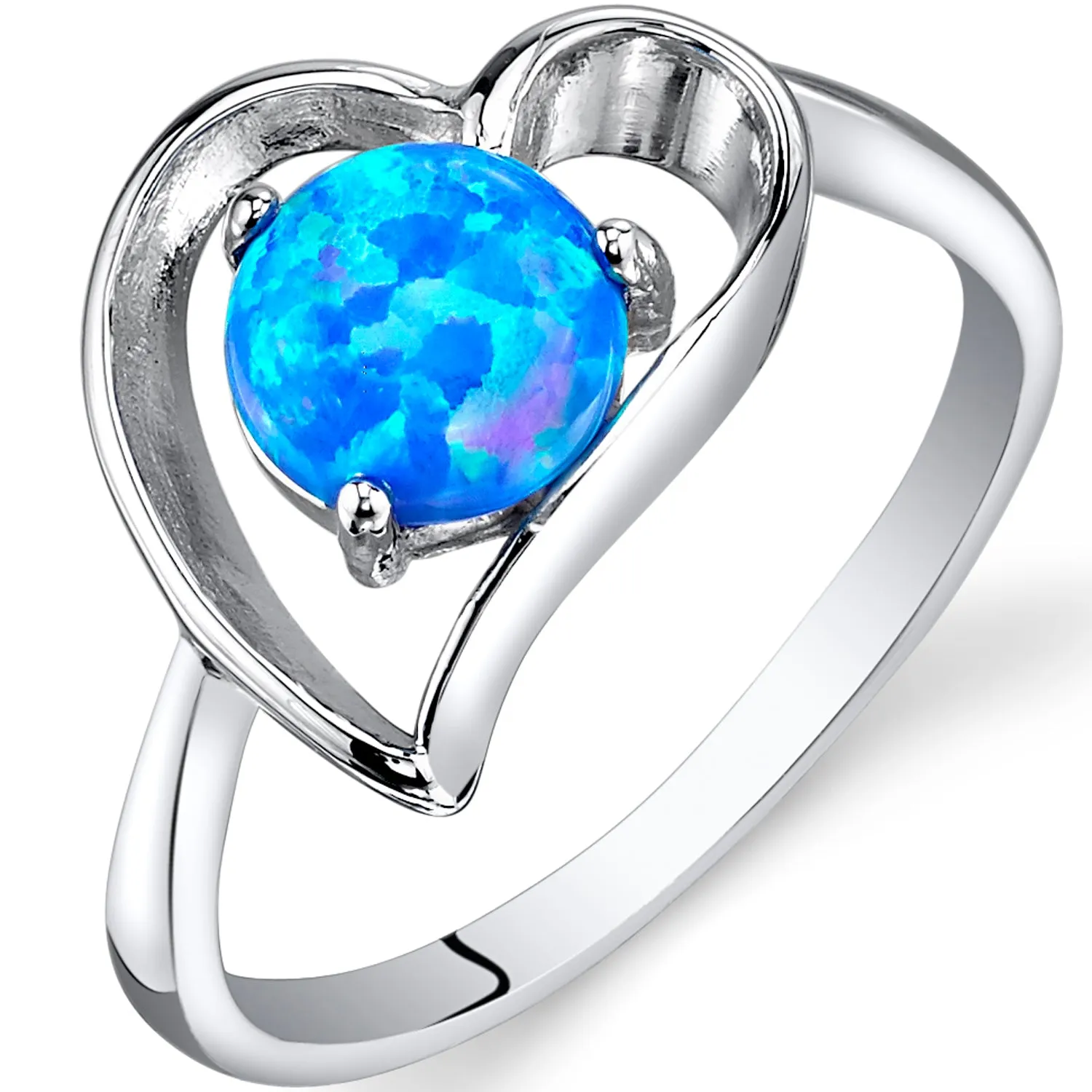 Blue Opal Solitaire Heart Ring Sterling Silver Size 9