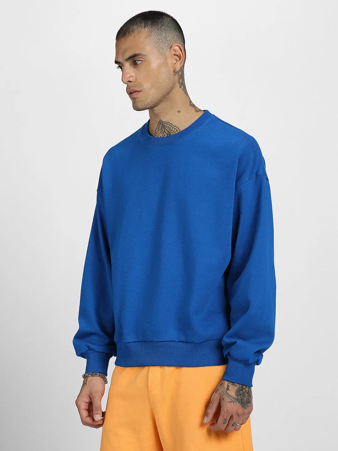 Blue Oversized Fit Solid Sweatshirt