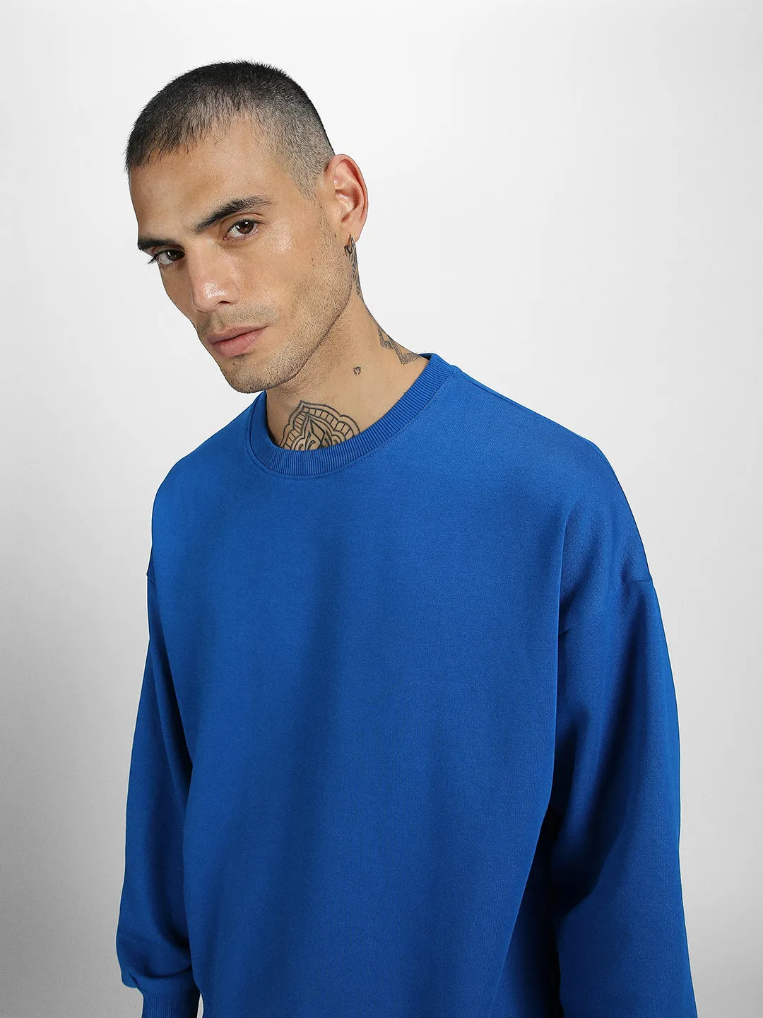 Blue Oversized Fit Solid Sweatshirt