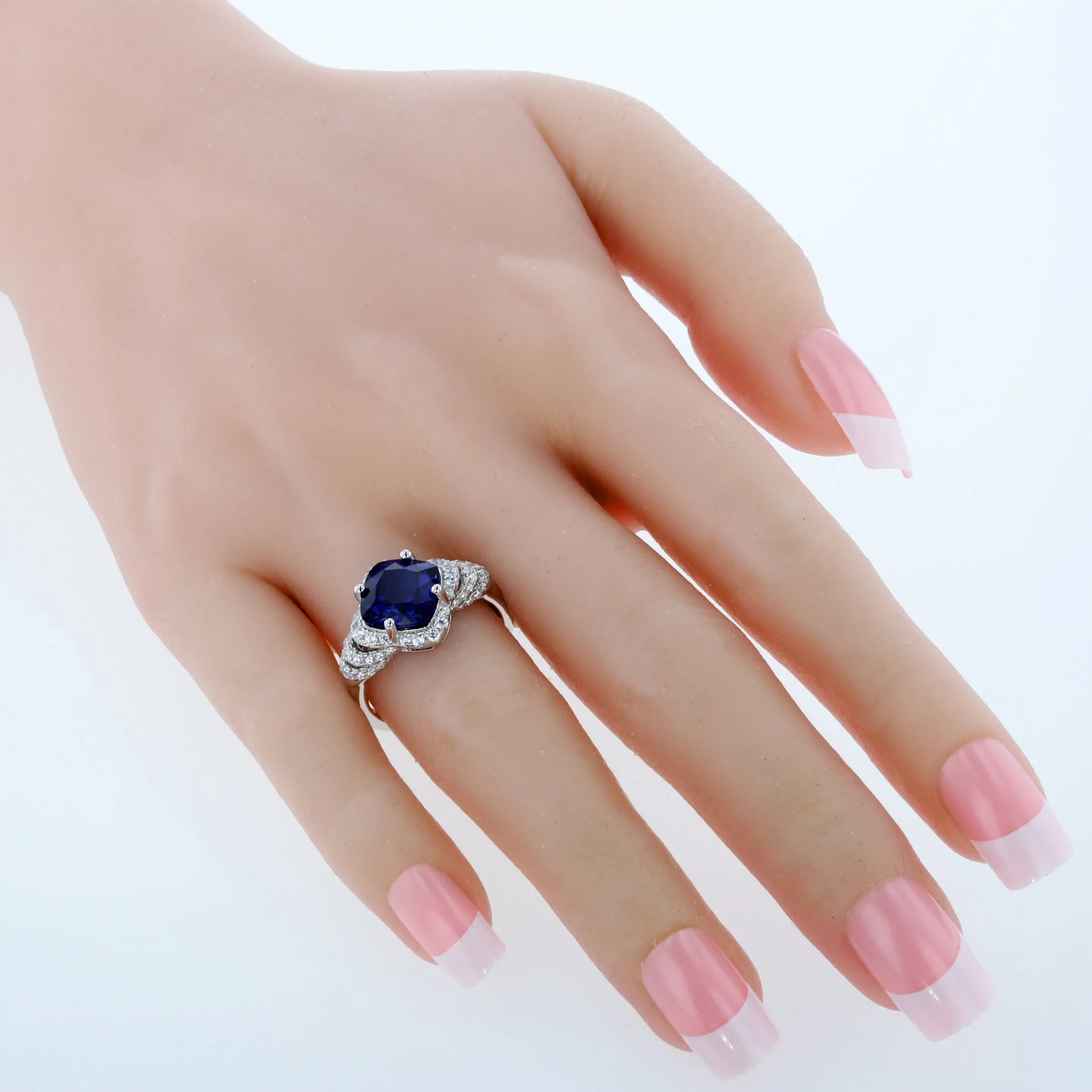 Blue Sapphire Cushion Cut Sterling Silver Ring Size 9