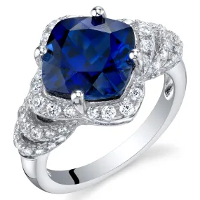 Blue Sapphire Cushion Cut Sterling Silver Ring Size 9