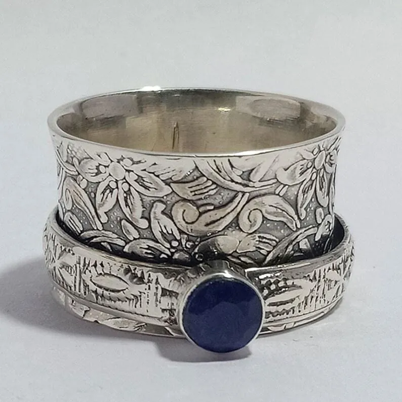 Blue Sapphire Gemstone Spinner ring,Handmade Jewelry, For Her