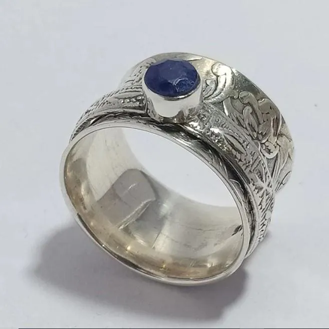 Blue Sapphire Gemstone Spinner ring,Handmade Jewelry, For Her