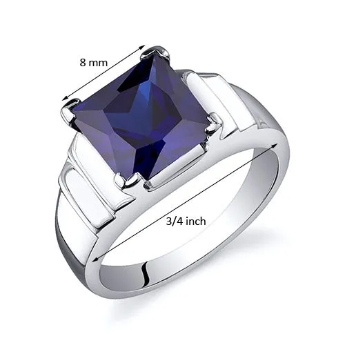 Blue Sapphire Princess Cut Sterling Silver Ring Size 7