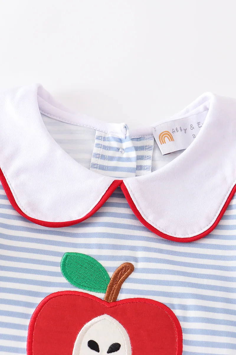 Blue stripe apple applique girl set