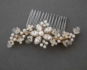 Bridal Pearl Hair Comb with Vintage Flower