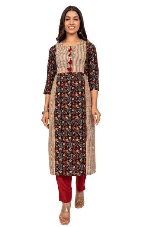 Brown & Beige Kalamkari Kurta